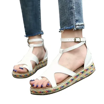 

High Women Comfy Platform Wedge Shoes Peep Toe Straw Sandals for Summer DOG88