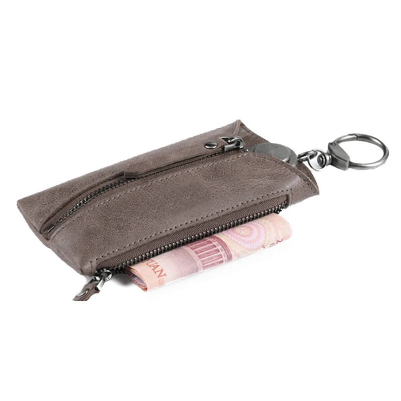 BISI GORO vintage cuero de vaca 6 poco clave sólida pequeña porta llaves cremallera clave organizador bolsa marrón de moda sleutel tasje