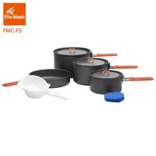 Fire Maple Feast 5 Outdoor Camping Hiking Pinic Cookware Backpacking Cooking Picnic 3 Pots 1 Frypan Set Foldable Handle FMC-F5