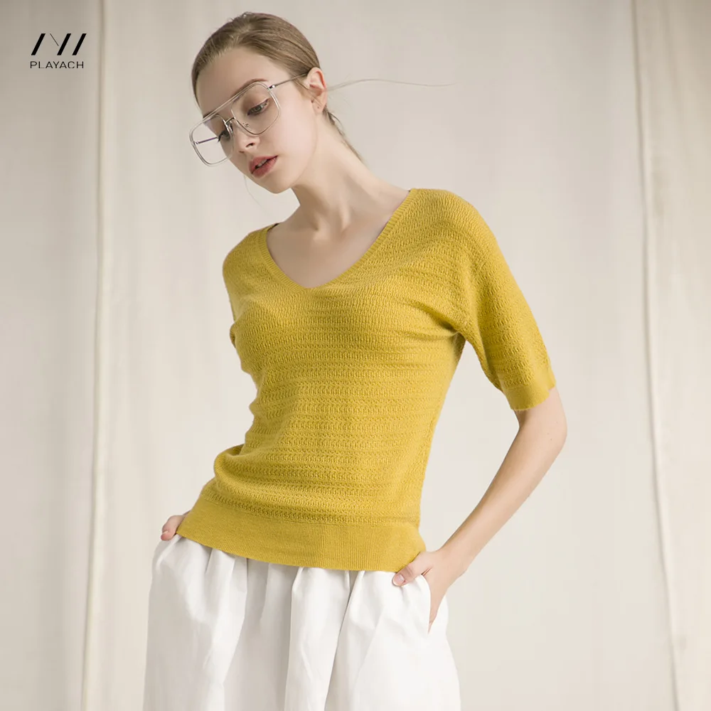 2018Autumn Hot Sales Women Cash Mere Wool Sweater V-collar Solid Color Half Sleeve Pullovers Free Shipping YDGAW071904C | Женская одежда