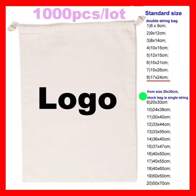 1000pcs cotton bag with custom logo