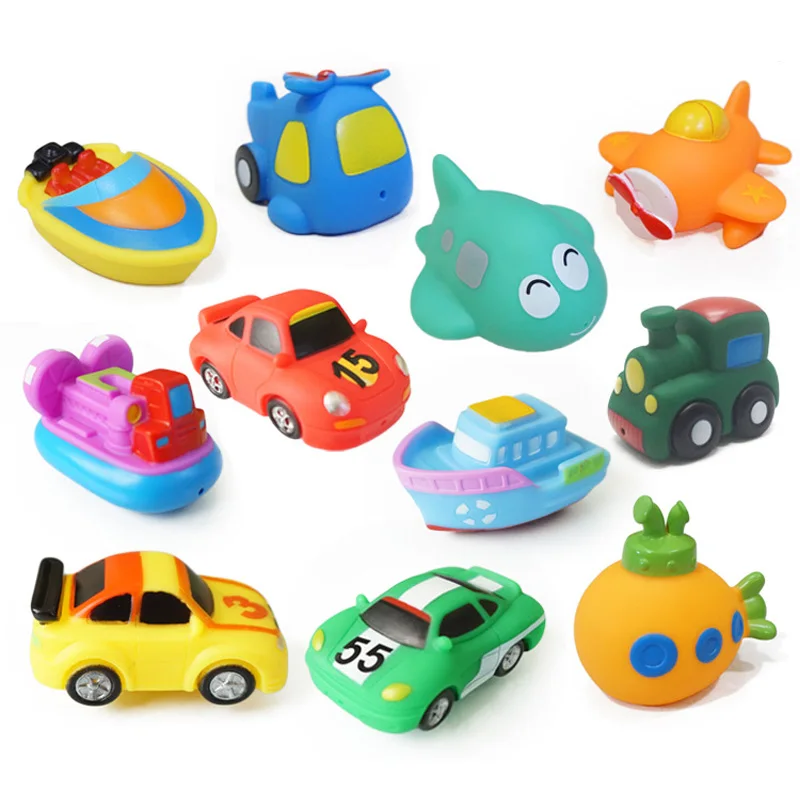 8pcs/lot Soft Rubber Vehicle Car Boat model Water Spraying Toys cartoon