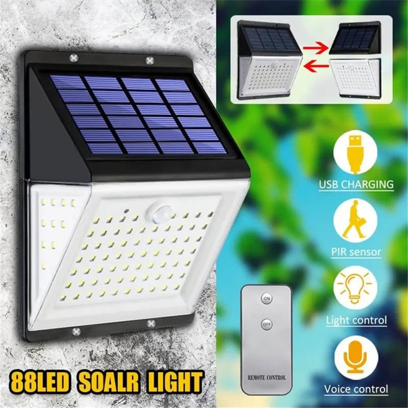 

88 LED 1200LM Split Solar Light 4-in-1 Function Solar/USB Powered Lamp PIR Motion Sensor Waterproof Outdoor Wall Garden Light