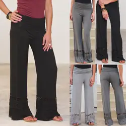 Для женщин Boho Штаны с высокой посадкой сексуальные элегантные кружева широкие брюки длинные брюки свободные брюки