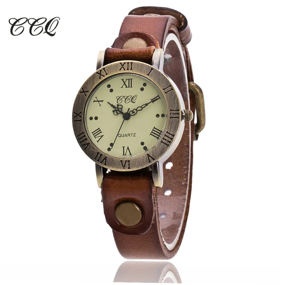 

CCQ Luxury Brand Retro Vintage Cow Leather Bracelet Watch Women Casual Antique Quartz Wrist Watch Ladies Relogio Feminino C15