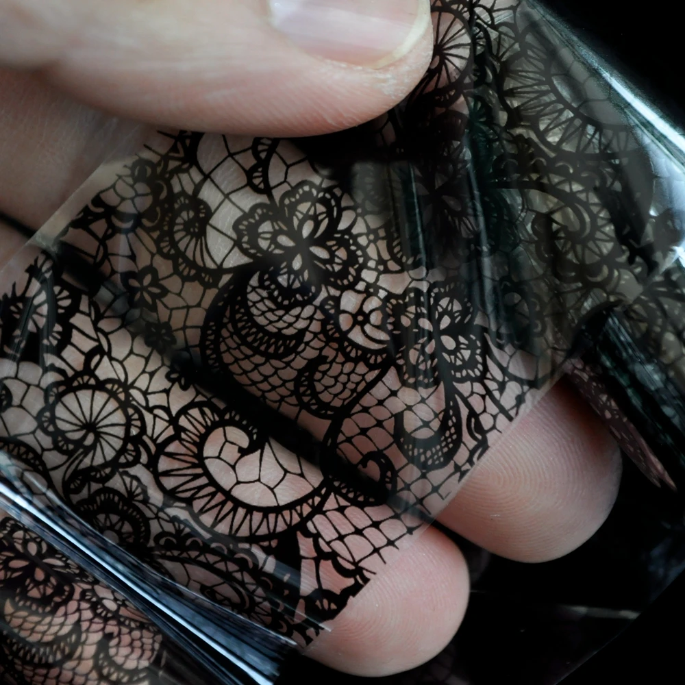 Крутая кружевная Фольга для ногтей, стикер с черно-белым цветочным узором, вихревые лозы, дизайн ногтей, переводная наклейка с клеем, фольга, принадлежности для маникюра