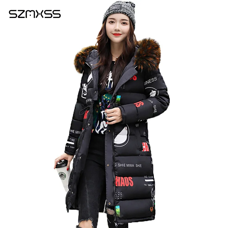 Cena 2018 winter new Parkas koreańska wersja kołnierz futro z kapturem dwustronny długi płaszcz z długimi rękawami cienka bawełna odzież