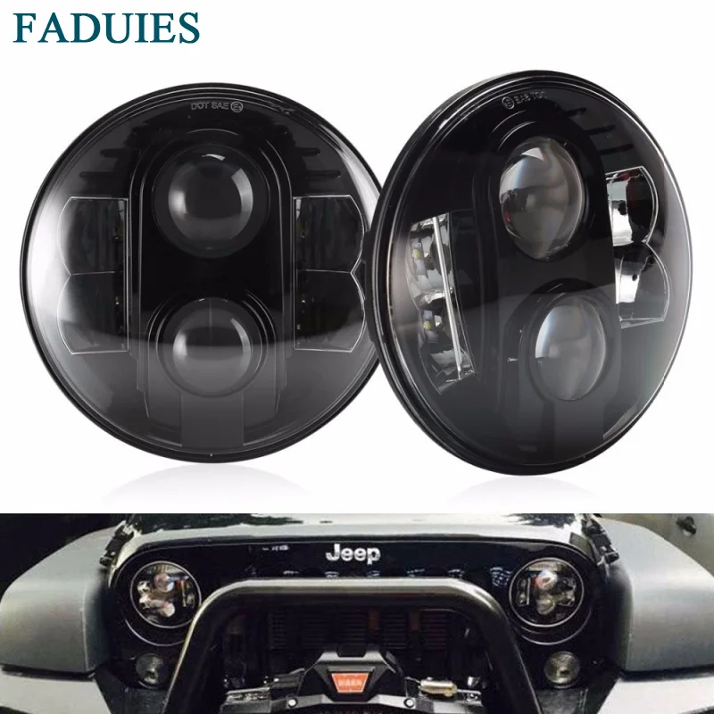 FADUIES 7 80W Round Black LED Headlights Bulb H4 High Low Beam For Jeep Wrangler JK TJ LJ Hummer H1 H2 LED Headlamps(1Pair)  (3)