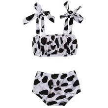 Детский купальник бикини для девушек, танкини, комплект бикини, купальный костюм с высокой талией, одежда для маленьких девочек, купальник в горошек, 2-7Y