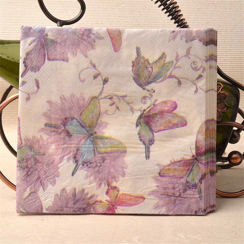 HAOCHU 40pcs Butterflies Purple Paper Napkin Decor Tissue