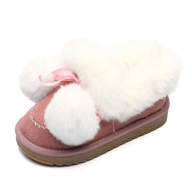 Детские зимние сапоги для девочек; коллекция года; новые модные бархатные короткие ботинки для девочек; нескользящие теплые хлопковые ботинки на меху для детей - Цвет: Розовый