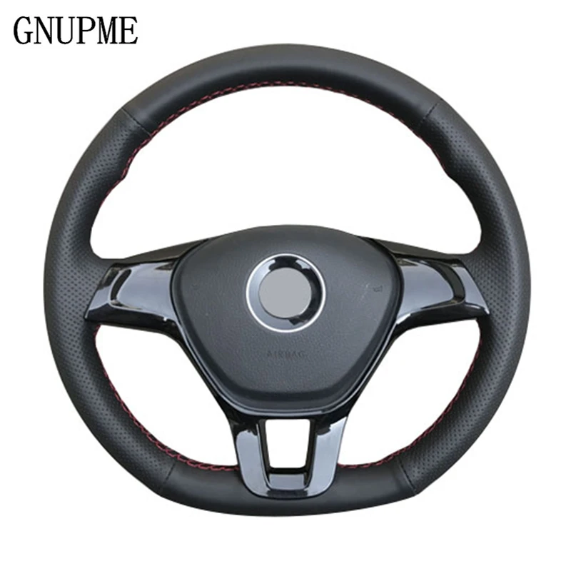 

GNUPME Black Artificial Leather Hand-stitched Car Steering Wheel Cover for Volkswagen VW Golf 7 Passat B8 Mk7 New Polo Jetta
