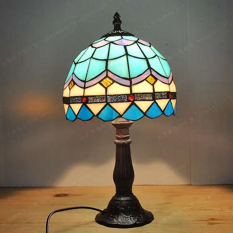 

20CM European Style Mediterranean Small Lamp Tiffany Glass Lamps Bedroom Bedside Study Fashion Simple Children's Lighting