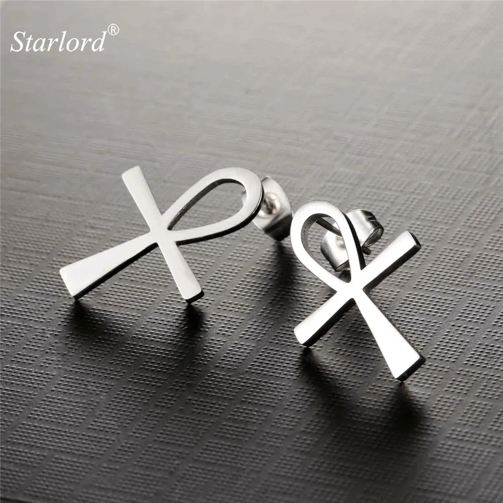 Starlord Ankh серьги гвоздики Crux Ansata Cross Key of the Nile нержавеющая сталь/золотой цвет