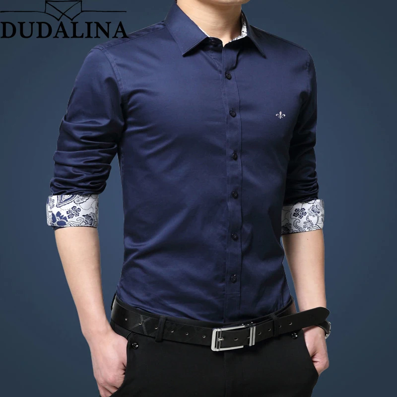 Dudalina قميص الرجال 2019 طويلة الأكمام الذكور قميص عارضة عالية الجودة رجل الأعمال قمصان سليم صالح مصمم اللباس