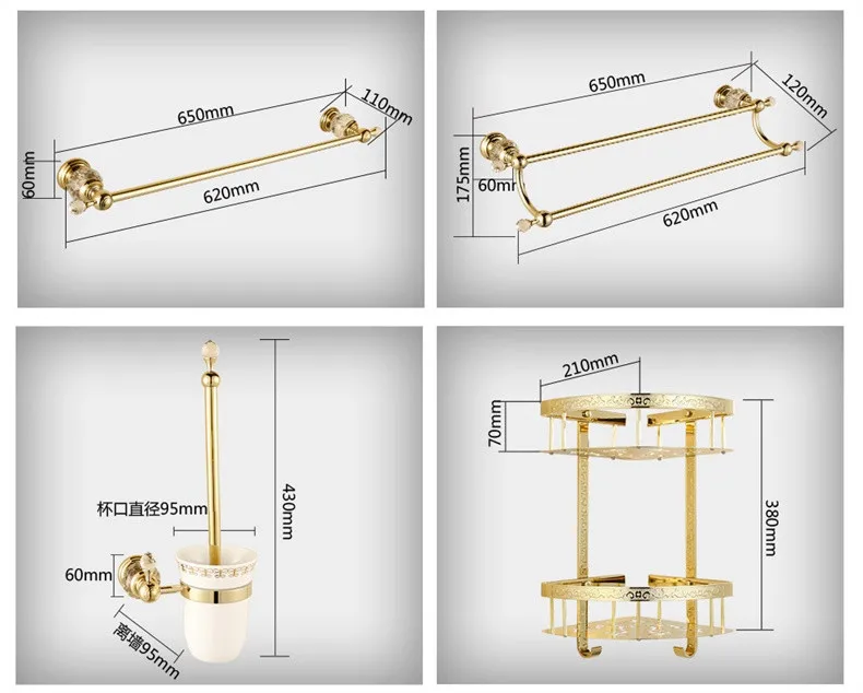 Античный Хрустальный Золотой набор аксессуаров для ванной комнаты, твердый латунный набор аксессуаров для ванной комнаты