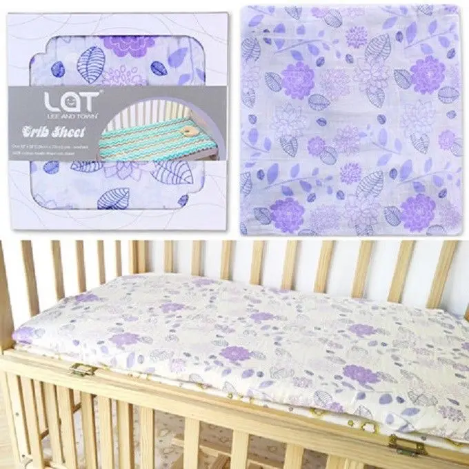 LAT, хлопок, простыня для кроватки, единорог, мягкий матрас для детской кровати, защитный чехол, мультяшное постельное белье для новорожденных, размер кроватки 130*70 см - Цвет: LAT purple flower
