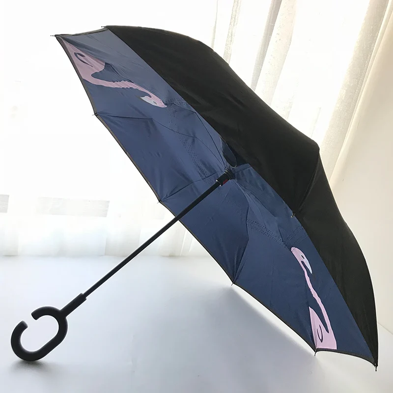 

LIBERAINY Reverse Umbrella Car Rain Sunn Man Woman Windproof Anti-UV UV Protection C-Handle Double Layer Inverted Self Stand
