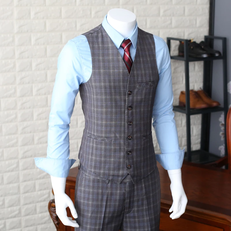 2018 New Fashion Suits Vests Slim Casual Suit Vest Male Gray Brown