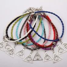 Модные украшения Винтаж серебро Дары смерти Шарм многоцветный плетеная веревка защиты Браслеты браслет Для женщин 50 шт. E207