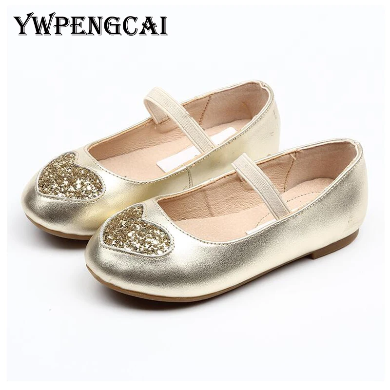 

YWPENGCAI 2019 Spring Autumn Children Princess Dress Shoes Genuine Leather Flats Sequined Heart Party Performance Girls Shoes