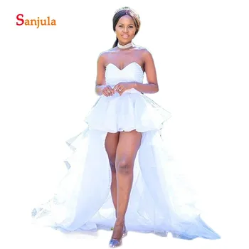 

High Low Summer Beach Wedding Dresses Sweetheart Pearls Stunning Wedding Gowns Black Girls African Wedding Wear Tiers Skirt D498
