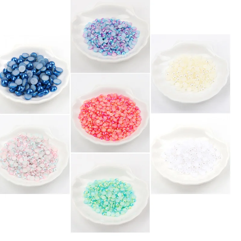 

(3-14mm) White Ivory Random Mixed Color Flatback Half Round Pearl Craft ABS Imitation Pearl Resin Scrapbook Beads DIY Decor