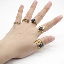 Fashion 5 Piece / Set Of Vintage Engraved Auspicious Cloud Ring Bronze Silver Set Steampunk Natural Blue Stone Ring Woman Gift Fashion 5 Piece / Set Of Vintage Engraved Auspicious Cloud Ring Bronze Silver Set Steampunk Natural Blue Stone Ring Woman Gift