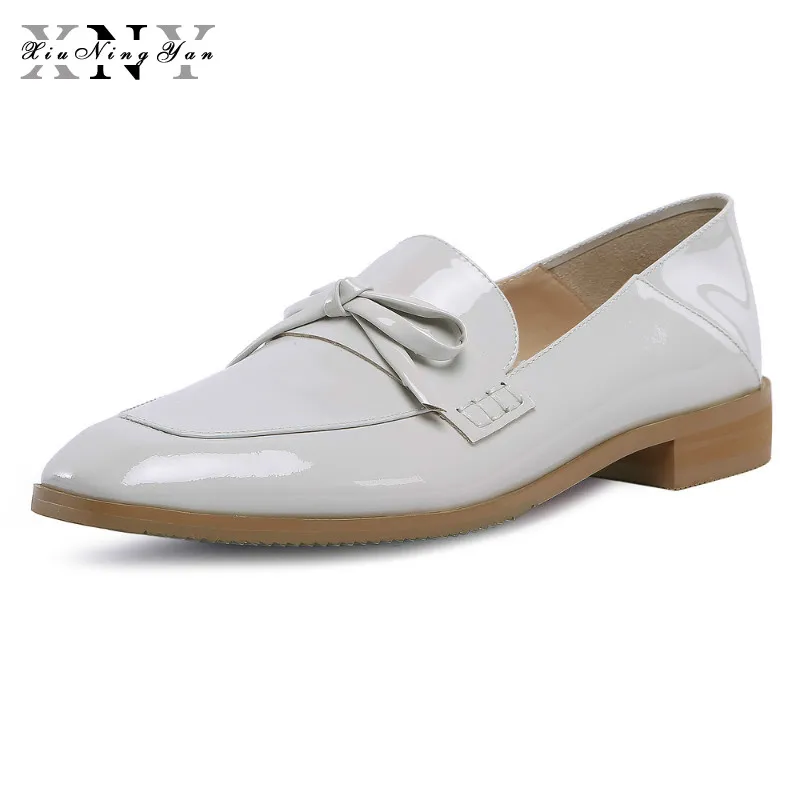 

XiuNingYan Brand Women Flats Shoes Woman Casual Loafers Round Toe Black Oxford Genuine Leather Slip-on Women's Shoes Big Size 43