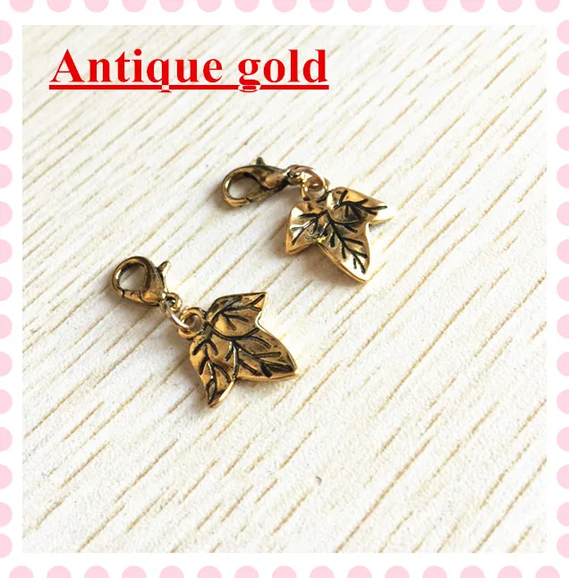 

Alloy antique gold Ivy leaf pendant with lobster clasp AKA style bracelet charm DIY America hot accessory 15*17mm,OPB012-1,50pcs