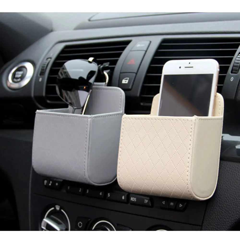 

SEKINEW Auto Vent Outlet Trash Box PU Leather Car Mobile Phone Holder Bag Organizer Automobile Hanging Box Car Styling 4 Colors