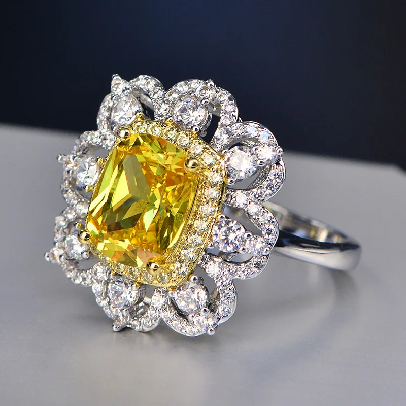 SINZRY роскошное Королевское аристократическое супер блестящее большое кольцо из кубического циркония с подсолнухом увеличенное кольцо с желтым кристаллом ювелирное изделие для женщин