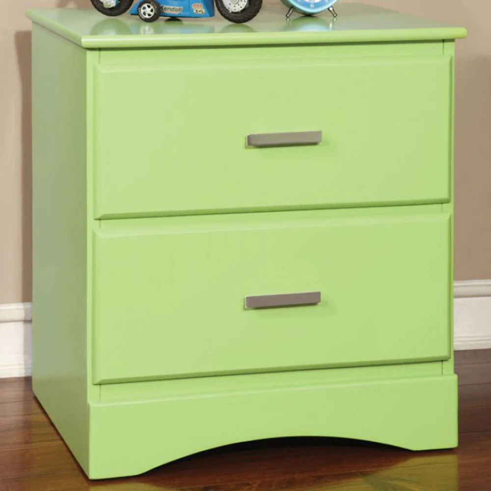 Transitional 2 Drawers Wooden Night Stand With Metal Handles, Glossy Green (1)