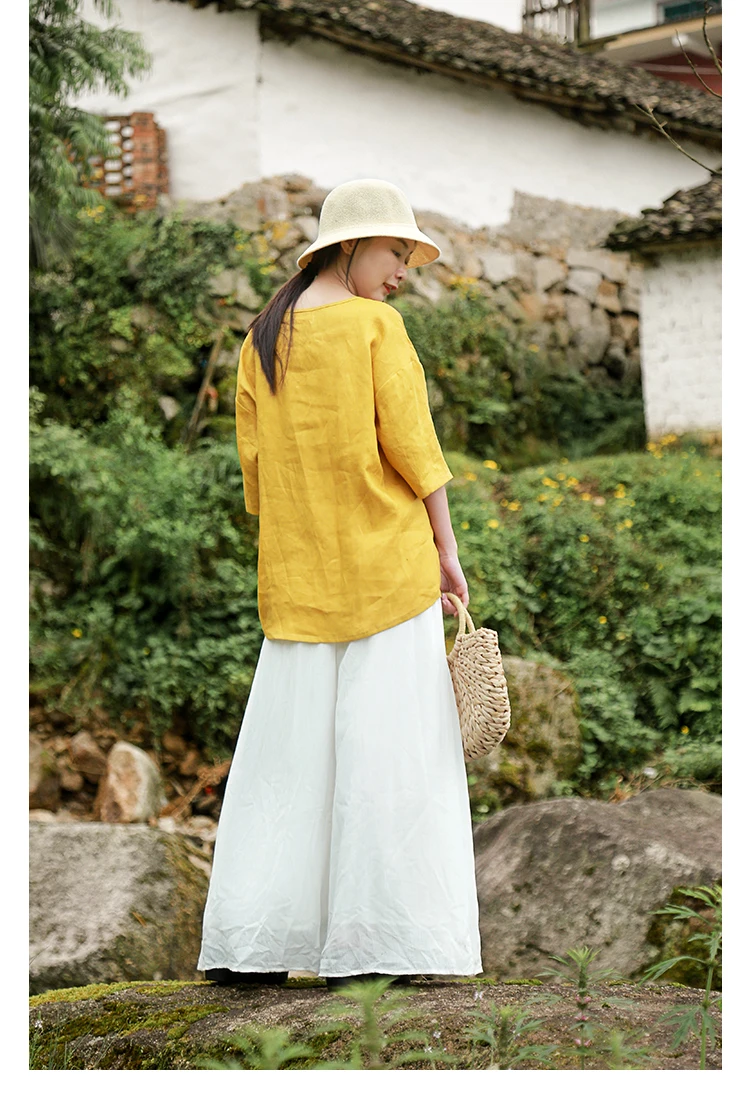 LZJN Women Tops and Blouses 2019 Summer V Neck Short Sleeve Linen Shirt Casual Loose Work Blouse RetroTop Plus Size Blusas (12)