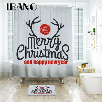 

IBANO Shower Curtain Happy Christmas Bath Curtain Waterproof Polyester Fabric Shower Curtain For The Bathroom With 12pcs Hooks
