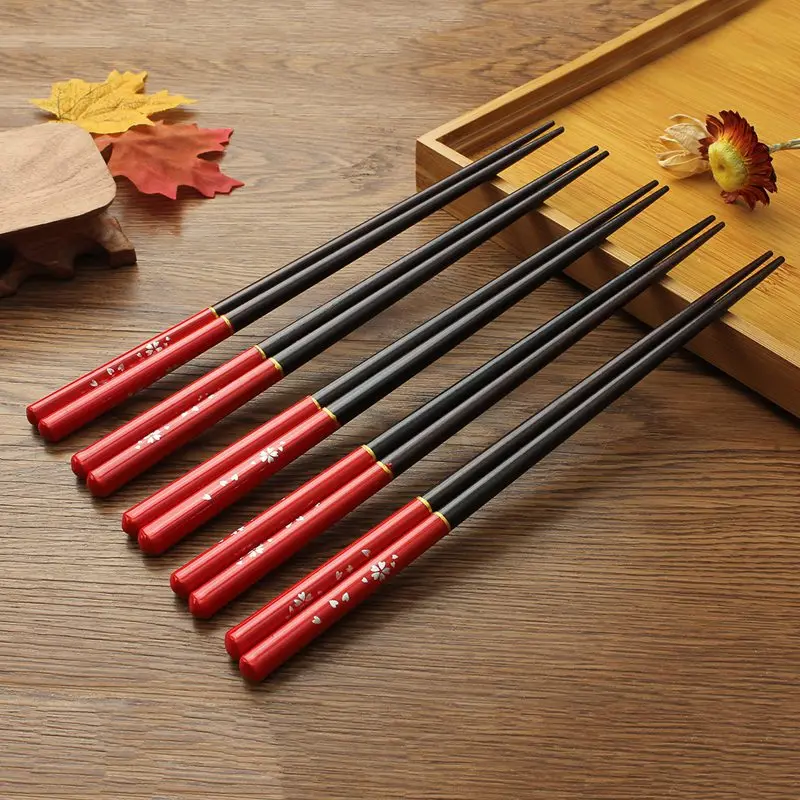 Newest Chopsticks 5 pair Japanese Wooden Bamboo Chopstick Gift Set Red