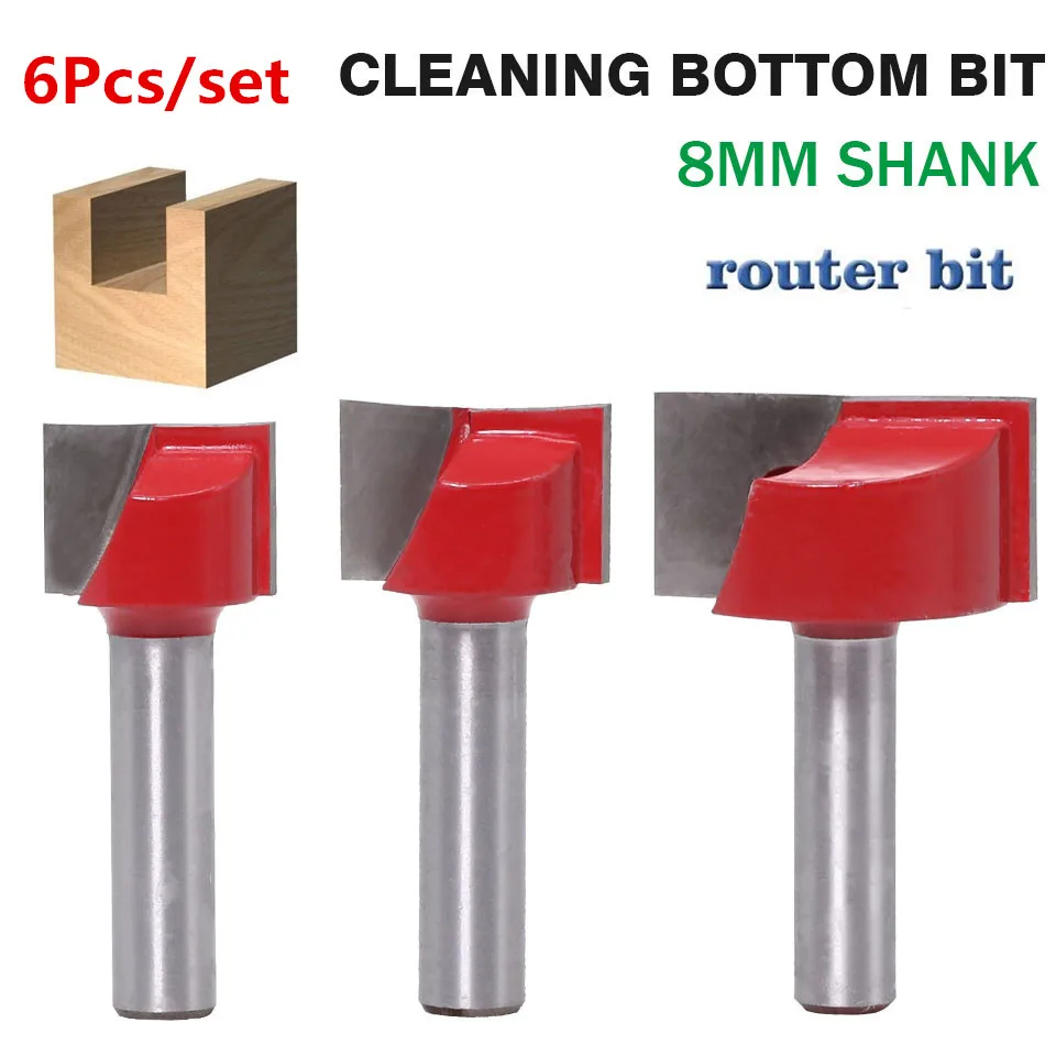 

6pcs/set 8mm Shank Cleaning Bottom Wood Router Bit Tungsten Carbide End Mill Woodworking Tools Milling Cutter Cheap Price