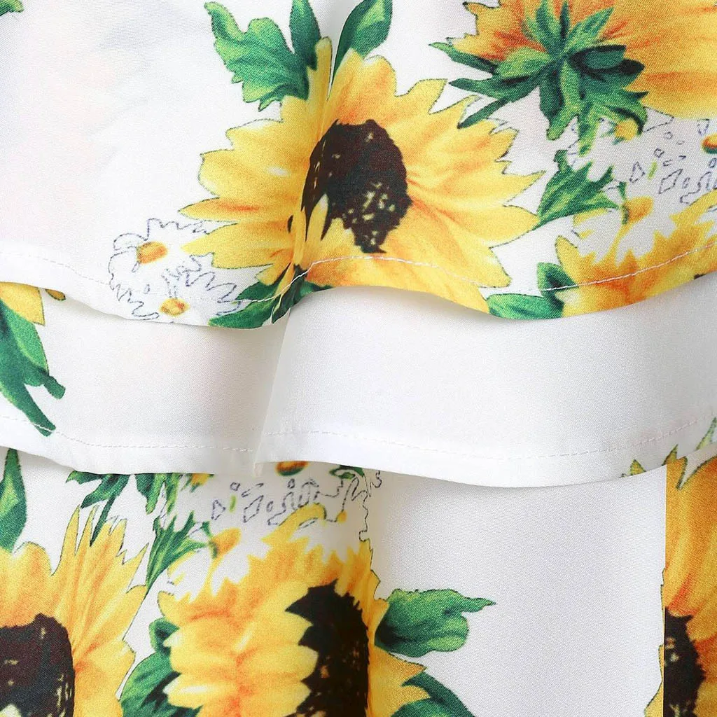 Модная женская блузка с коротким рукавом и оборками с принтом подсолнуха Летние повседневные топы camisetas verano mujer 2019