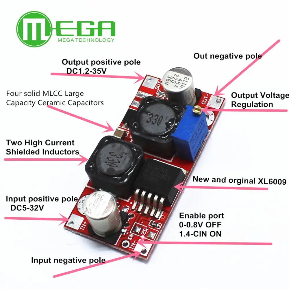 Boost Buck DC-DC Adjustable Step Up Down Converter XL6009 Power Supply Module 20W 5-32V to 1.2-35V