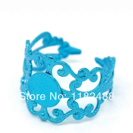 20 Blue Adjustable Filigree Rings Settings 18.3mm (US 8) Glue-on 8mm(W01581 X 1) | Украшения и аксессуары