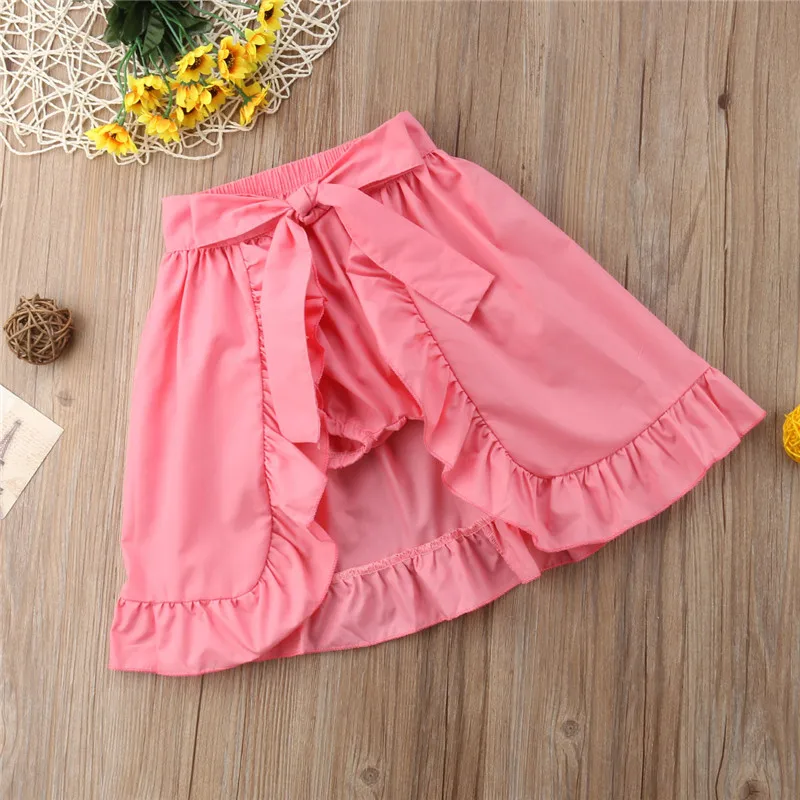 Pudcoco/летние модные шорты с бантиком для маленьких девочек юбка с оборками однотонная пляжная одежда принцессы От 1 до 6 лет - Цвет: Розовый