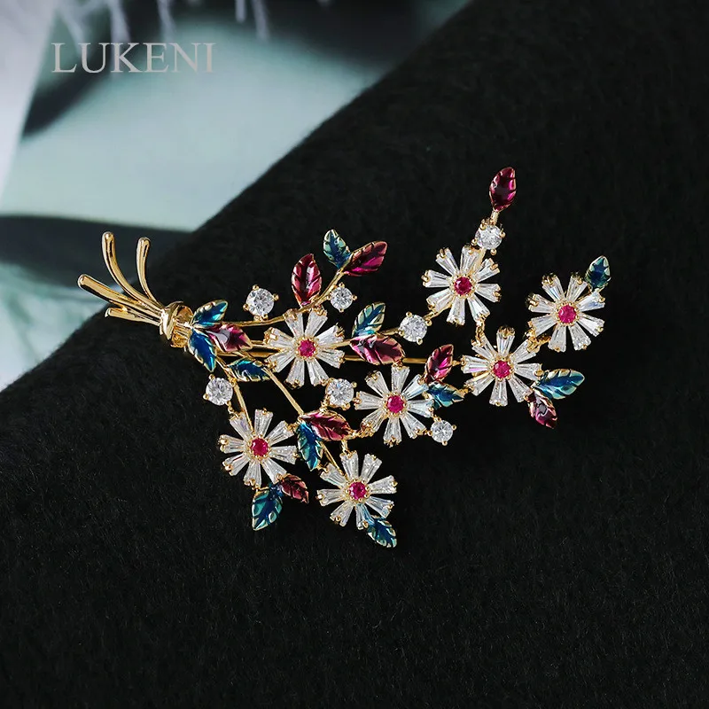 

LUKENI High Quality Lovely Flower Brooch For Women Multicolor Zircon Crystal Brooch Sweater Coat Jewelry Accessories