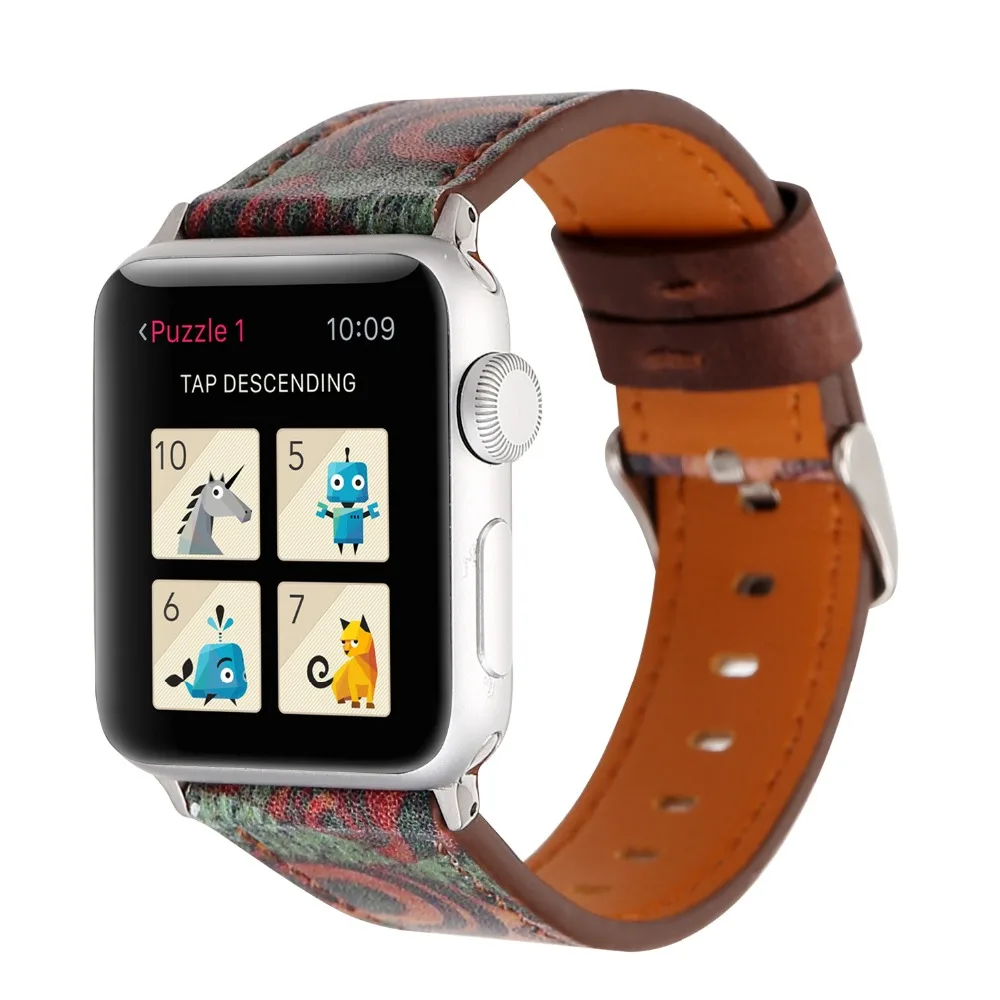 Ретро цветок печати кожаный ремешок для apple watch серии 4 3 2 1 из мягкой кожи замена 44/
