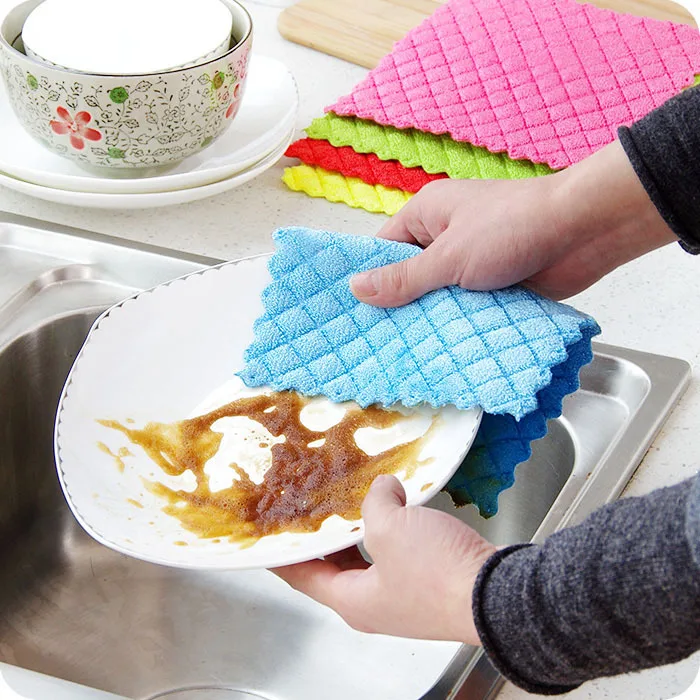 10PCS lattice19*17CM Double Thickness Fiber Kitchen Dish Wash Cloth