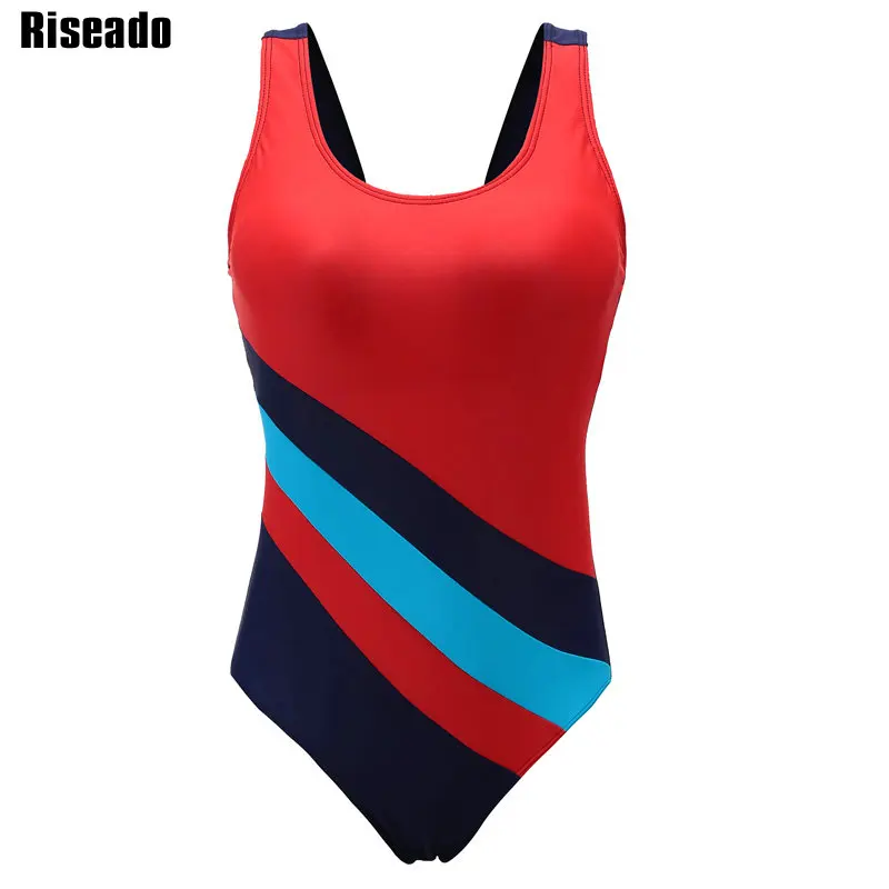 

Riseado Sport One Piece Swimsuits Patchwork Swimwear Women 2019 Racer Back Competitive Swimwear Swimming Bathing Suits