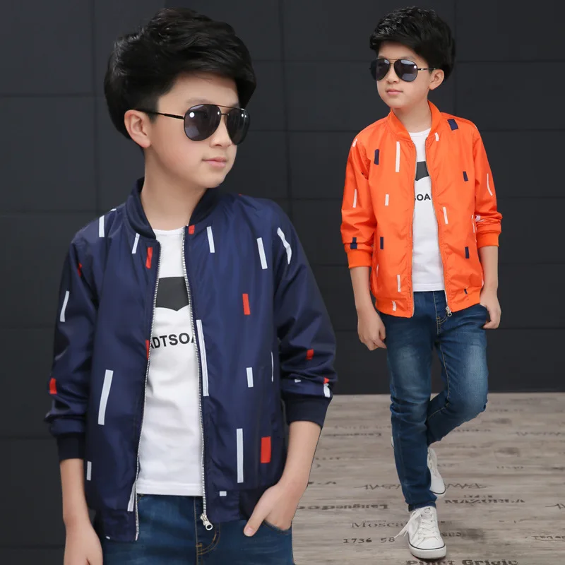 

The New Spring Autumn Cuhk Boy Children's Wear Children's Sports Coat Bar Jacket Orange and Blue Color 4-12 Ages
