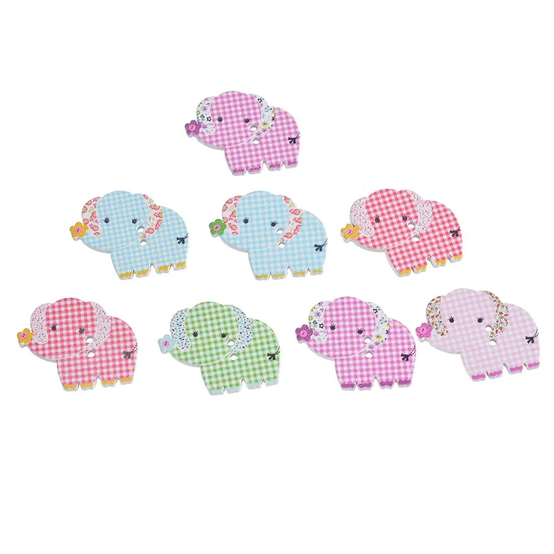 2 30PCs Multicolor font b tartan b font design Elephant Shape 2 Holes Wood Buttons Fit