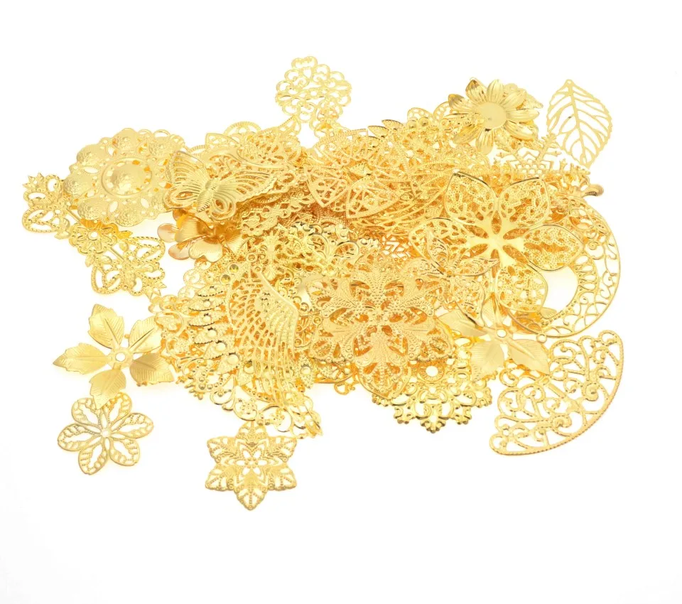 

Free shipping! 30Pcs Gold Tone Mixed Metal Filigree Wraps Connectors Metal Crafts Gift Decoration DIY