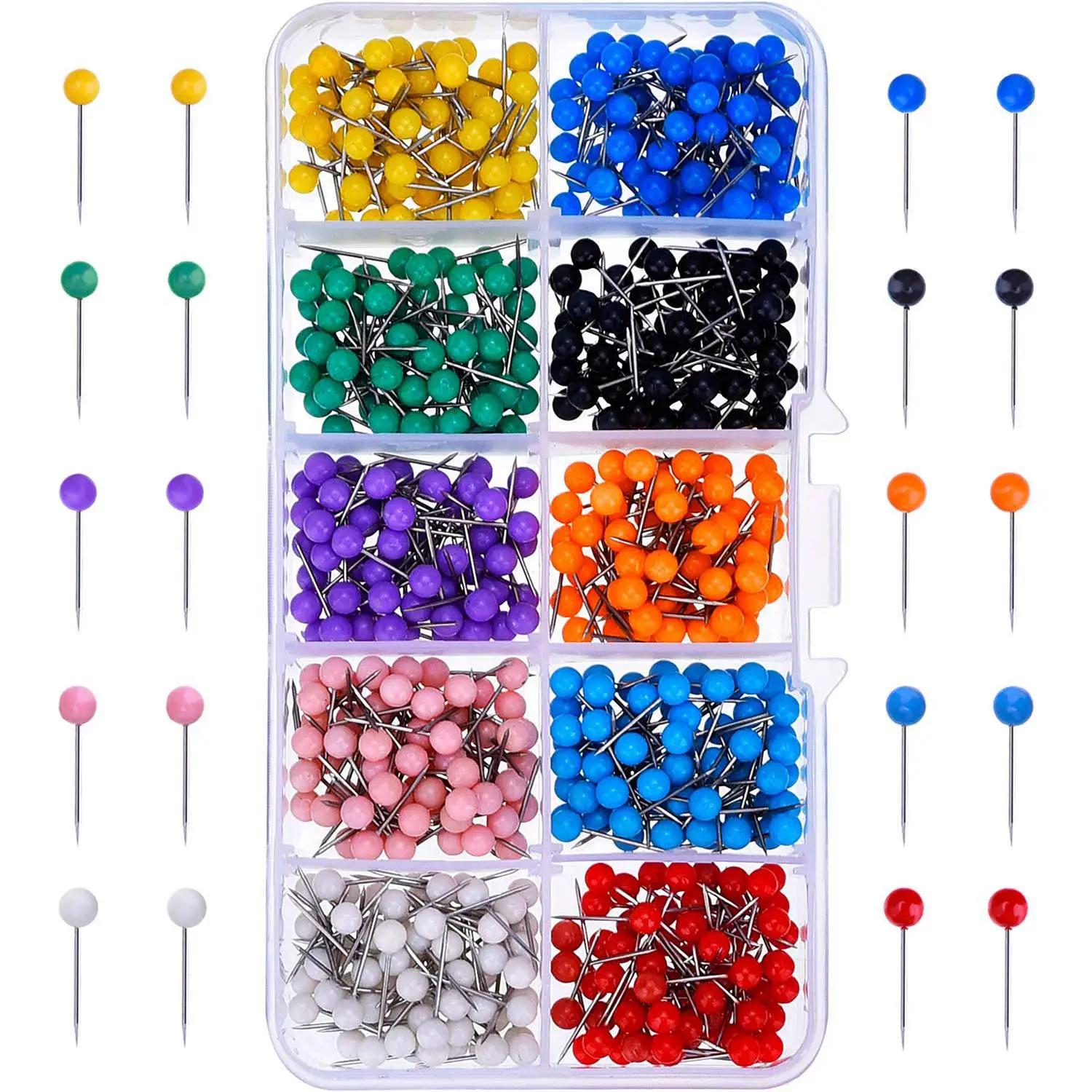 Multi-Colored Push Pins 600-Count Map Tacks маркировочные булавки 1/8-дюймовые пластиковые бусины, с стальной точкой 10 разных цветов - Цвет: Multi-Colored