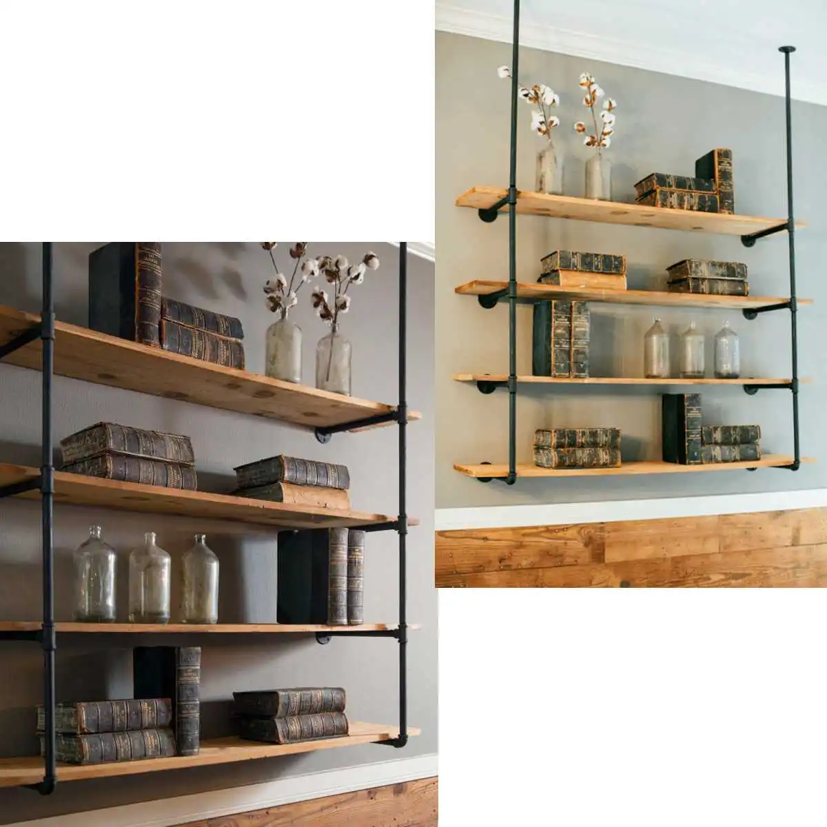 Diy Industrial Retro Style Bookshelf Wall Ceiling Mounted